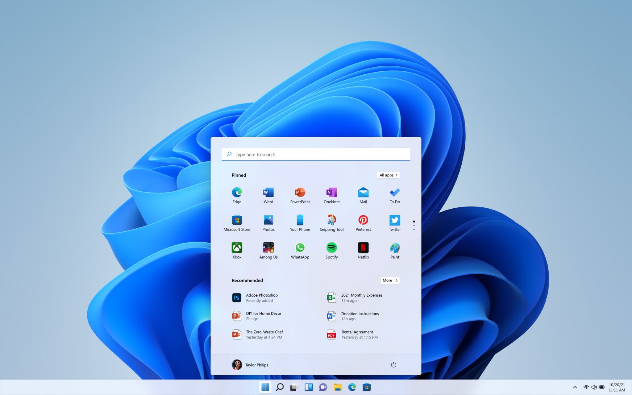 home page showing fluent design within windows 11