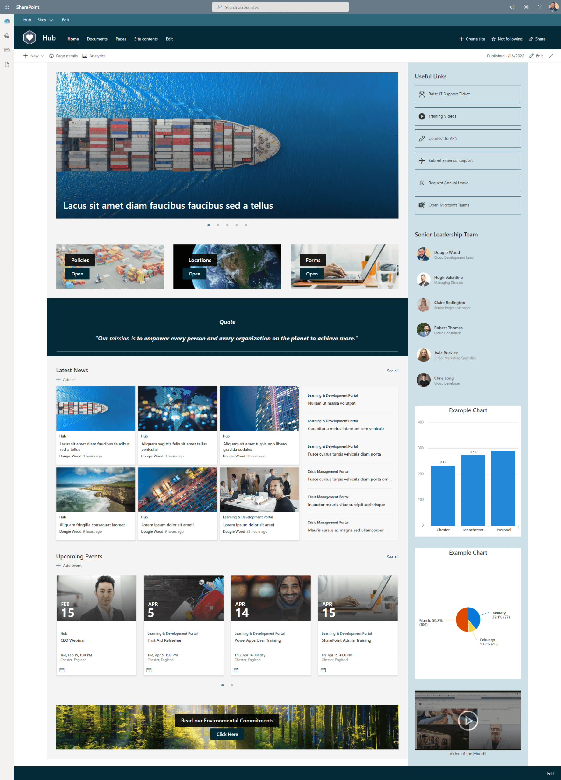 A modern SharePoint intranet being displayed on a computer