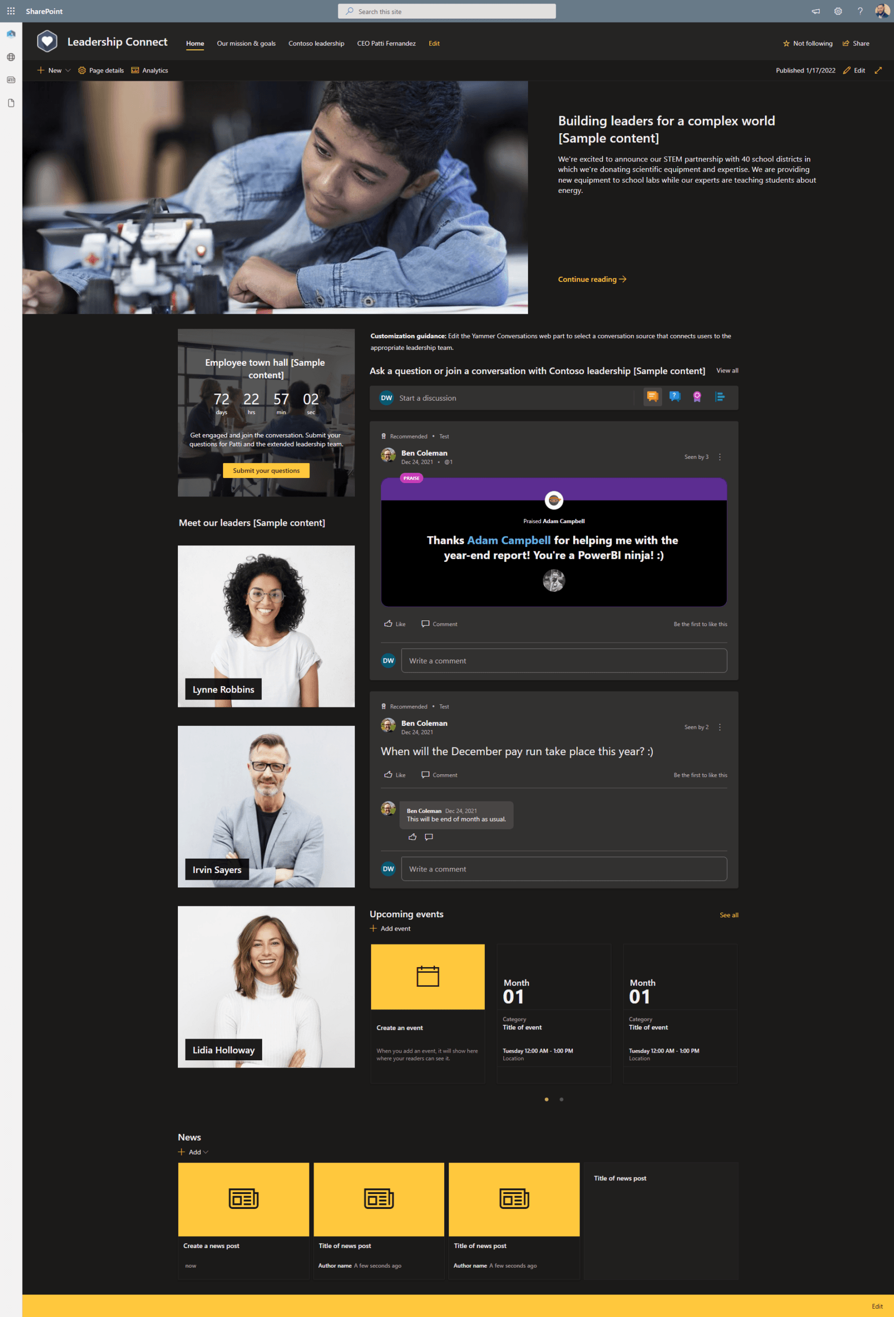 An internal portal for senior leadership internal communication