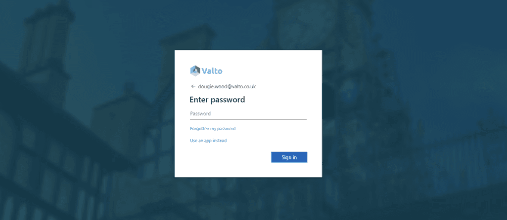Screenshot of the Office 365 login portal requesting a password