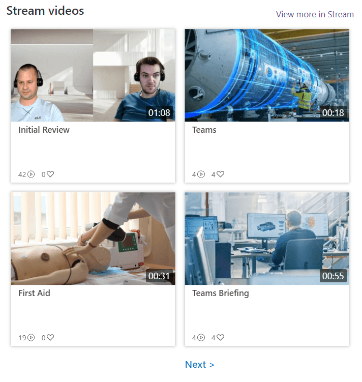 videos displayed in microsoft stream