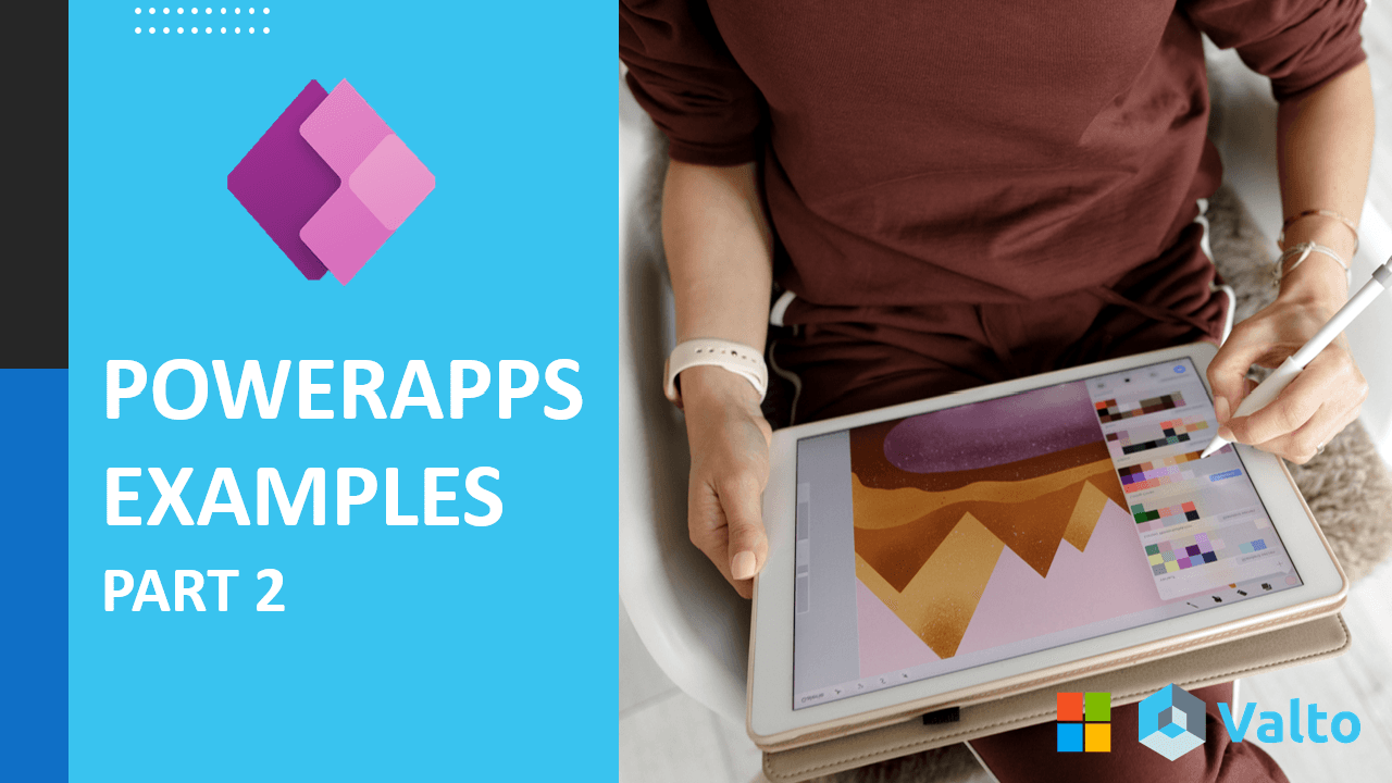 Man using apple ipad tablet with a title for Canvas PowerApps examples