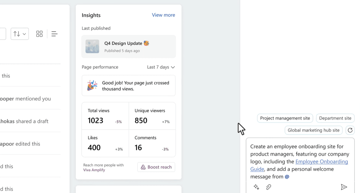 Image showing ai human language being used to create content in a SharePoint site