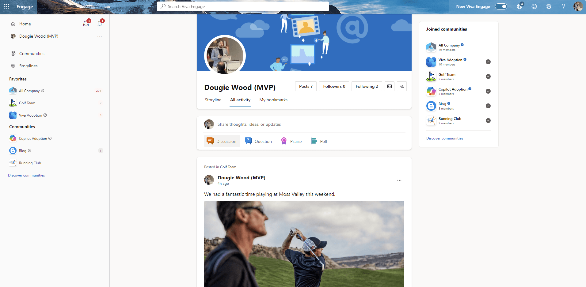 Microsoft Viva Storyline profile page