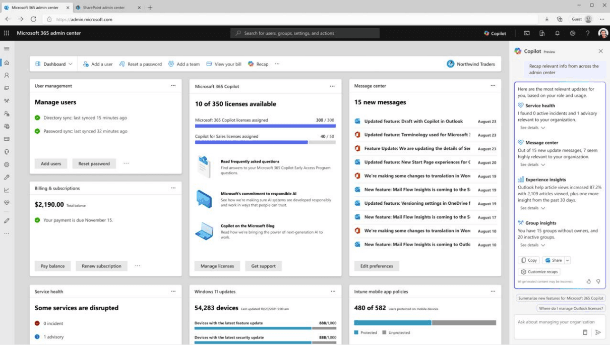 copilot in microsoft 365 admin center