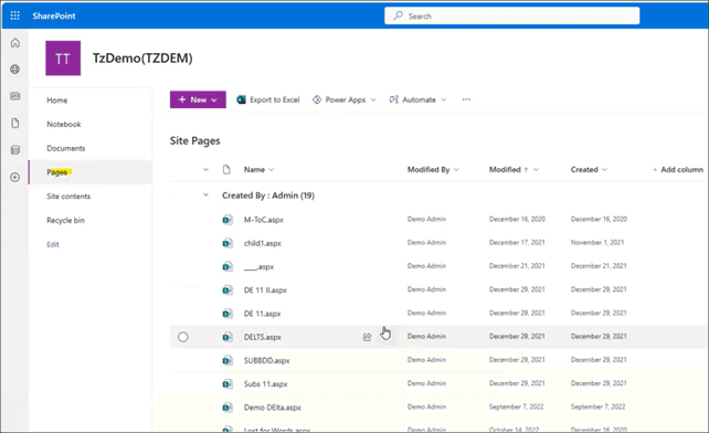 destination example pages navigation