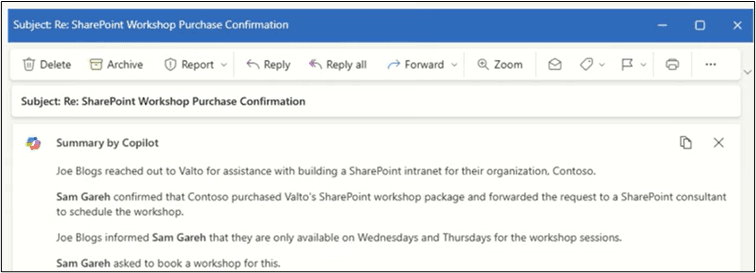 summary by copilot in outlook