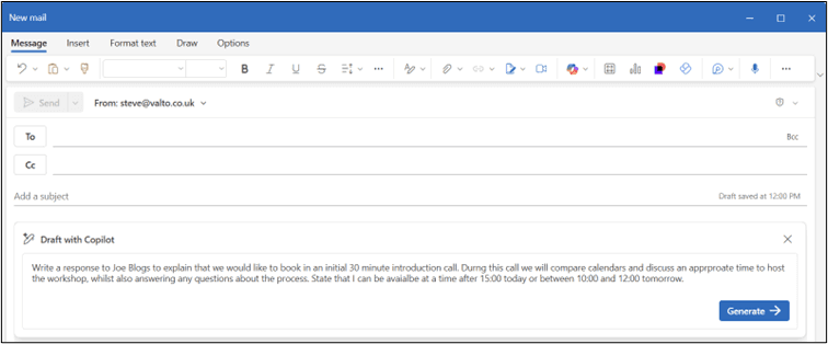 draft with copilot in outlook