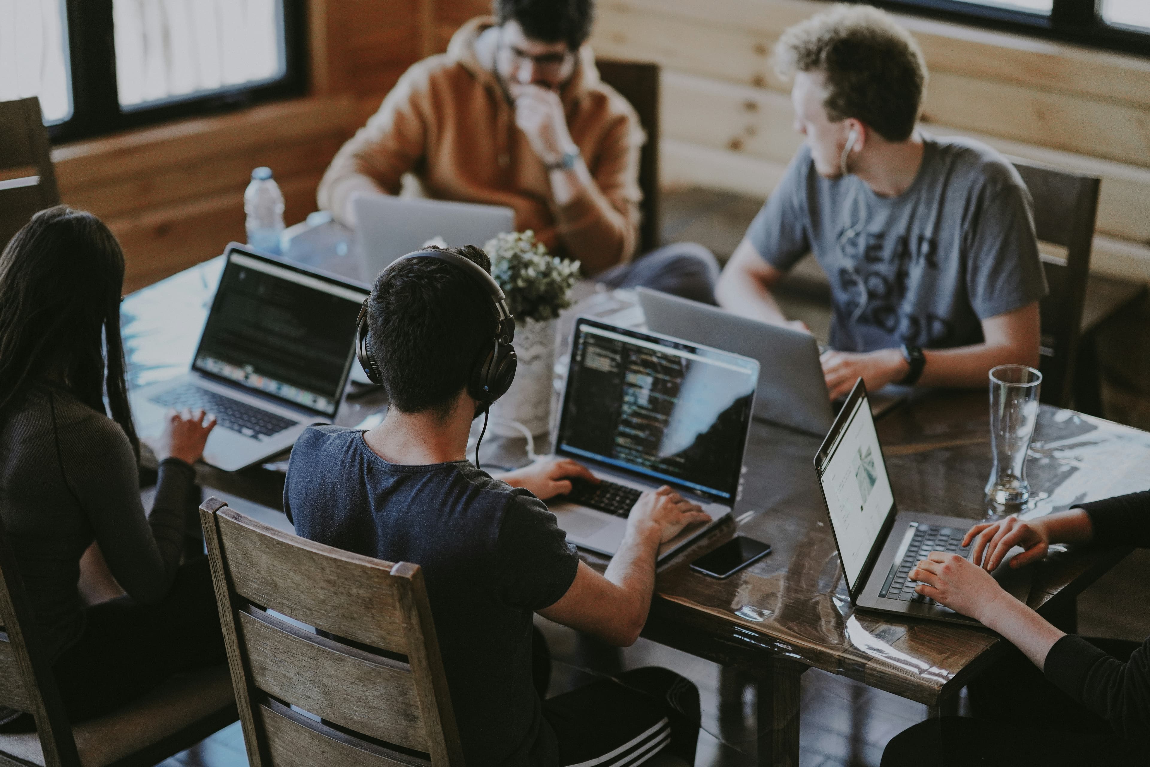 Team of people on a computer