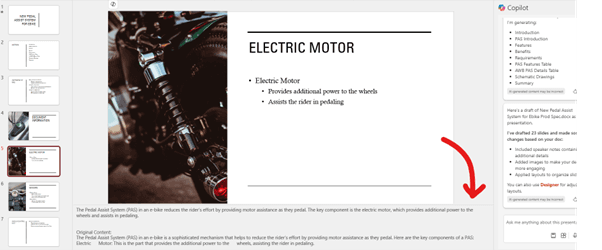Microsoft Copilot creates notes in PowerPoint deck